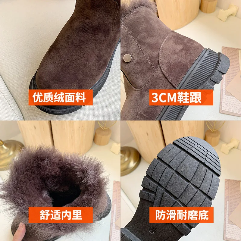 Slip-On Lady Boots Round Toe Bootee Woman Low Heels booties Brand Women Shoes Australia Ladies Fashion Mid-Calf Winter B066