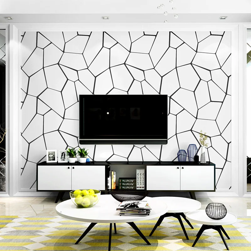 Modern simple black and white non-woven living room bedroom dining room film and television wall paper Nordic Style TV 9 piece garden dining set grey and black