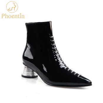 

Phoentin pointed toe booties cow leather danner boots Size 42 women shoes side zipper closure women's ankle boots black FT853