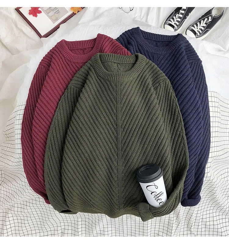 Sweaters Men Simple Design All-Match Soft Warm Daily Wear Korean Style Knitting Sweater Pull Homme Black Navy Army green