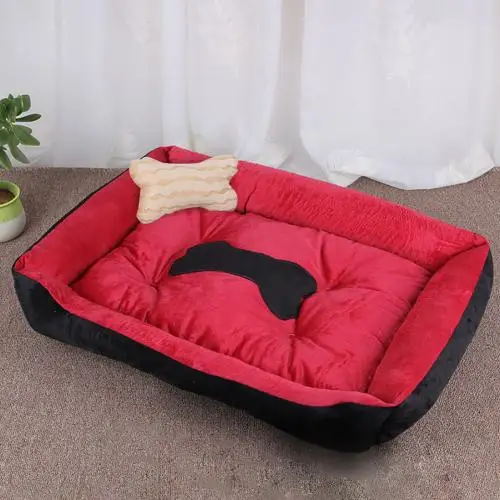 Black Red Модные милые кости котенок домашней собаки прямоугольник Питомник Гнездо теплый удобный спальный подушки кровать товары для домашних животных - Цвет: Black Red