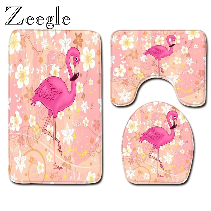 Zeegle Cartoon Bath Mat Set Pedestal Rug Toilet Seat Cover Mat Bathroom Floor Mat Doormat Toilet Decoration Rug Anti-slip Rug