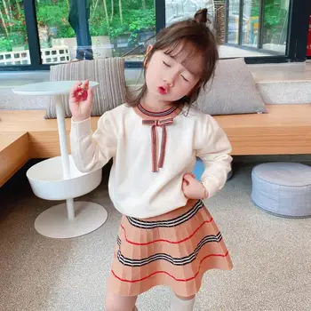 

Baby Girl Clothes Set Sweet Girls Sweater Set Kids Striped Knit Skirt Suit Children Girls Knitted Clothes Set 1-6 Years