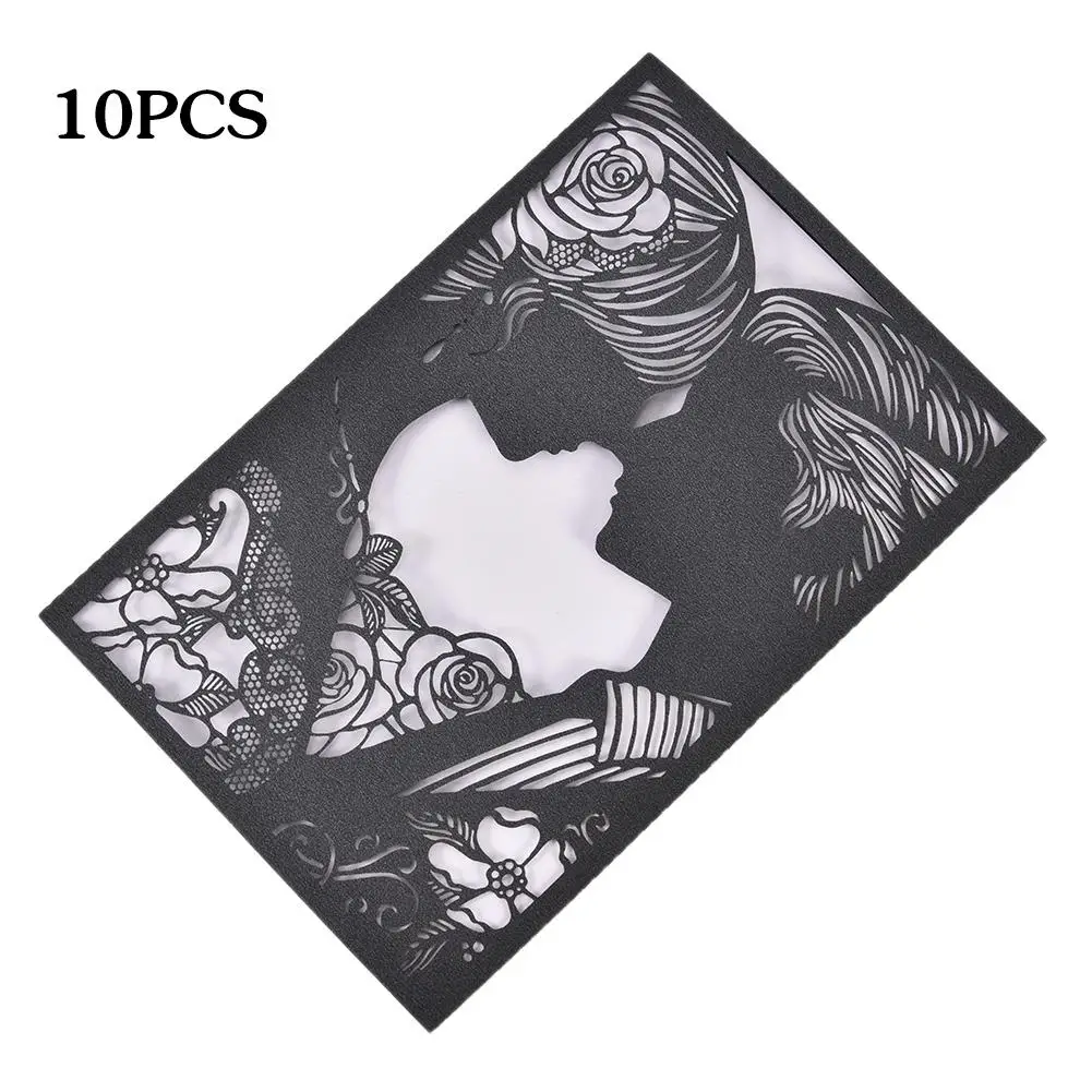  10PCS Wedding Invitations Cards European Style Glitter Invitations Laser Cut Festive Greeting Cards - 4.0005E+12