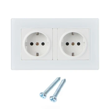 

2020 New 16A Wall Socket Double EU Standard White Glass Panel Power Outlet Charger