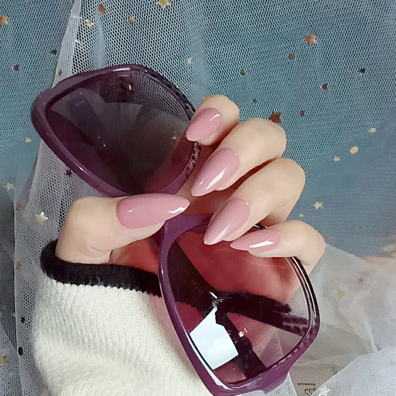 

Nusx 24pcs Full Cover Stiletto False Nails Almond Acrylic mountain peak Sharp End Long Brown False Nail Art Tips With Glue FA083