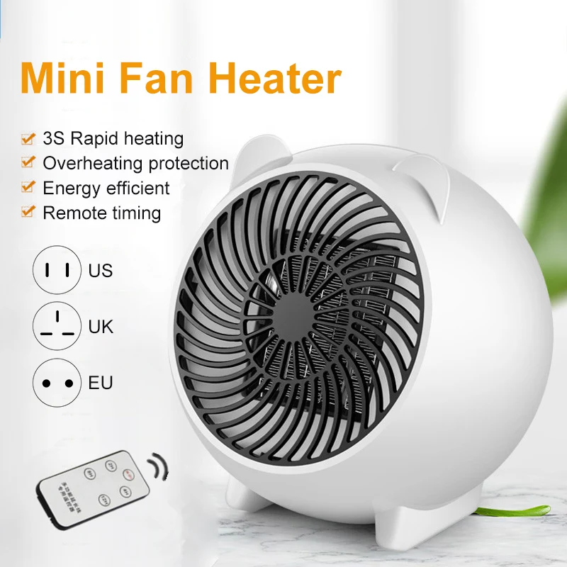

Mini Fan Heater Desktop Household Electric Heater Winter Warmer Machine with Remote Control PTC Ceramic Heating Fan for Home