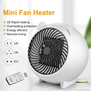 

Mini Fan Heater Desktop Household Electric Heater Winter Warmer Machine with Remote Control PTC Ceramic Heating Fan for Home