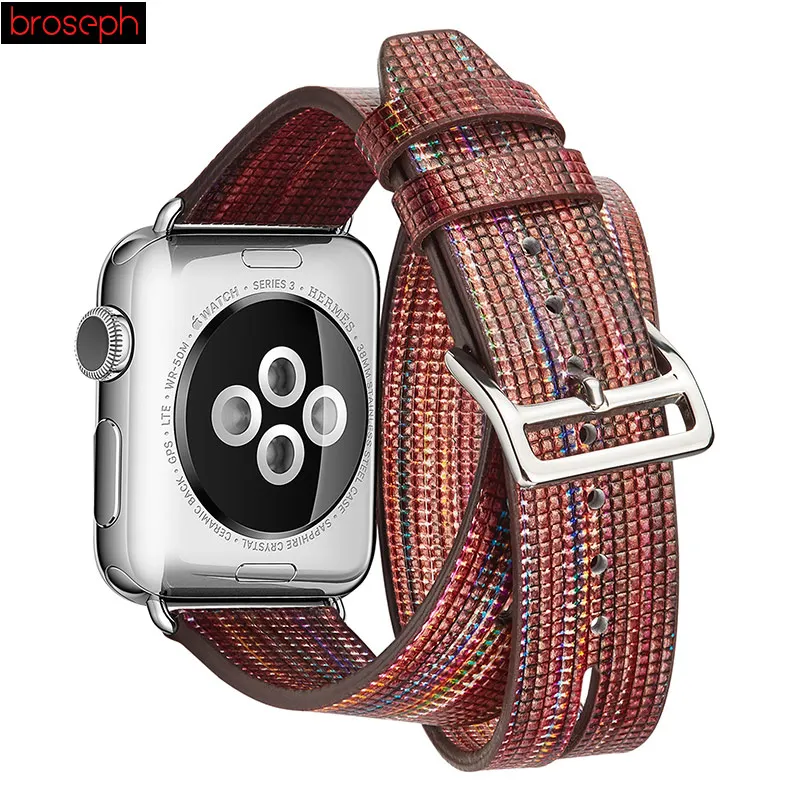 Красочные кожаные ремешки для Apple Watch Series 3 2 1 два круга ремешки для часов наручные браслеты для Iwatch 38 мм 42 мм