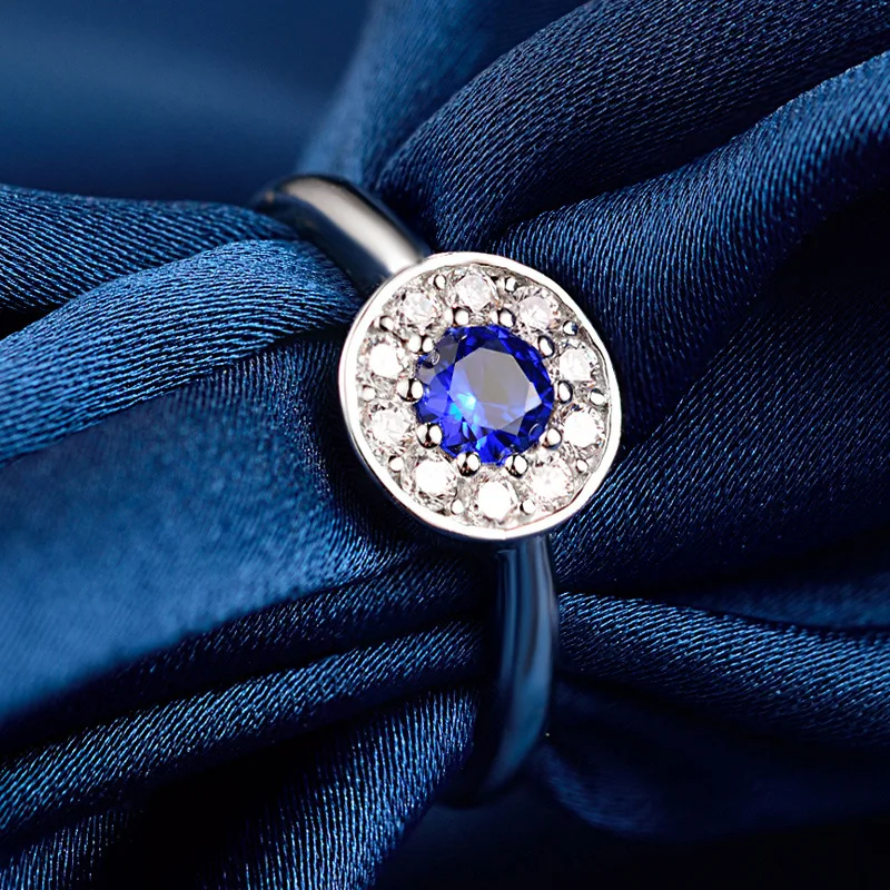 blue Bague Ringen 925 пробы Серебряное кольцо для женщин с созданным аквамариновым регулируемый размер кольцо с камнем для женщин подарок на день Святого Валентина - Цвет камня: blue