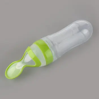 

1pc 90ml Baby Bottle Silicone Extrusion Feeding Type Infant Kids Care Spoon Rice Paste Baby Food Bottle 5 colors