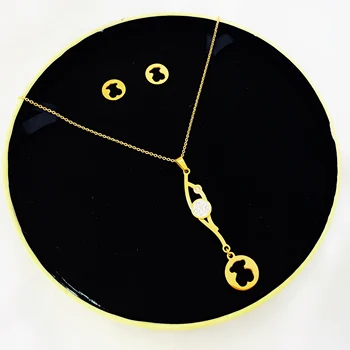 

European and American Fashion Simple and Generous Hollow Titanium Steel Bear Necklace Earring Men and Women Personality Jewelry