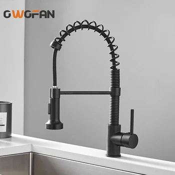 

OWOFAN Modern Polished Chrome Brass Kitchen Sink Faucet Pull Out Single Handle Swivel Spout Vessel Sink Mixer Tap N22-207
