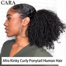 Sznurek kucyki rozszerzenia mongolski Afro perwersyjne kręcone włosy 4B 4C klip w doczepy z ludzkich włosów kucyk Remy włosy CARA