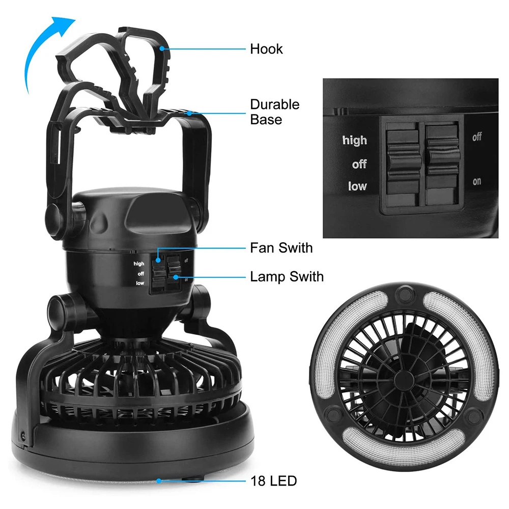 

Portable 18led Camping Lantern With Ceiling Fan Hurricane Emergency Survival Kit Outdoor Bright Lighting