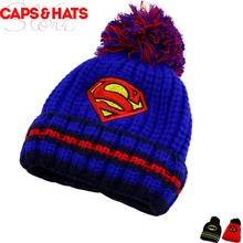 Новые детские зимние шапочки с помпонами Бэтмена, вязаная шапка Spuerman, детский чепчик, шапка для мальчиков и девочек, детские шапки супергероев Y145