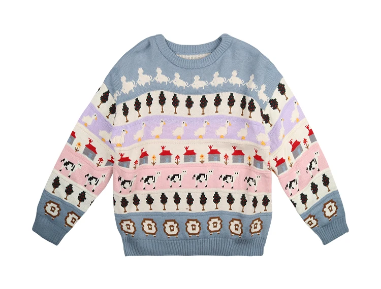 Осенний японский винтажный Женский Зимний пуловер свитер с животными жаккард женские свободные трикотажные джемперы толстые теплые с длинным рукавом