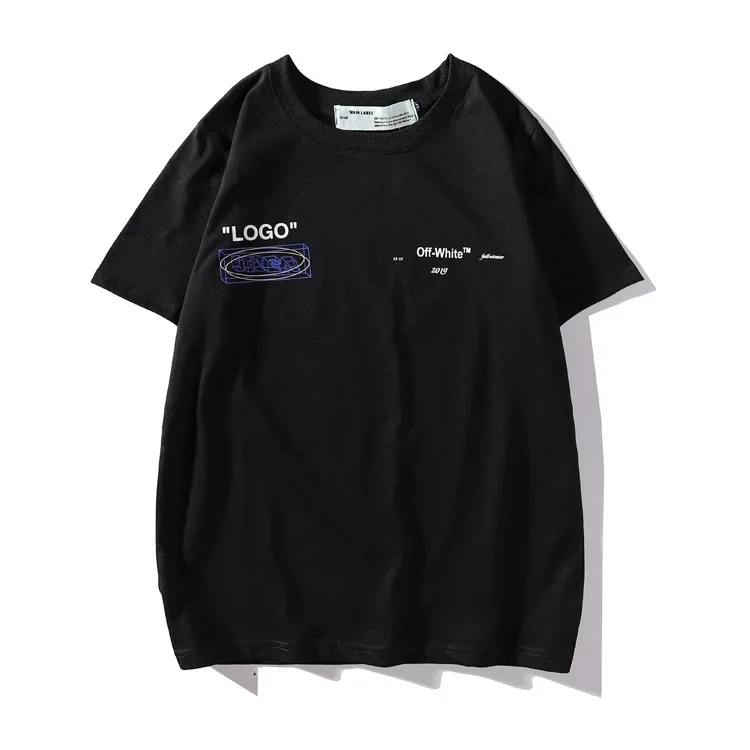 

19 Summer Popular Brand off Ow White Base-Stereo Black And White Sketch Arrowhead Loose Short Sleeve T-shirt Men And Women
