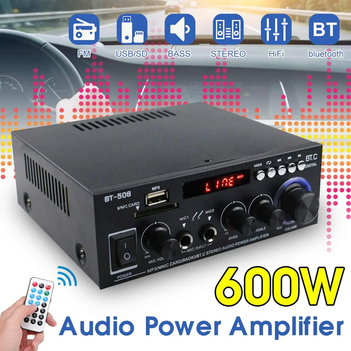 

600w Home Amplifiers Audio bluetooth Amplifier Subwoofer Amplifier Home Theater Sound System Mini Amplifier Professional
