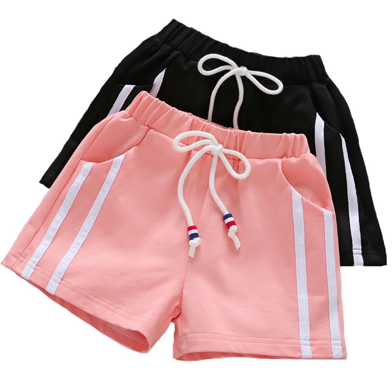 

2019 Pink Striped Summer Girls Shorts Sports Black Cool Casual Girl Kids 1 2 3 4 5 6 7 8 Years Old Kids Clothes OKP194001