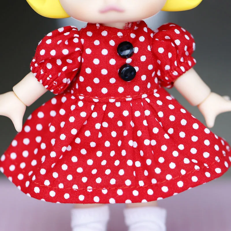 Платье в красный горошек для куклы Молли 1/8 1/12 Кукольное платье милое Кукольное платье юбка для куклы OB11 аксессуары