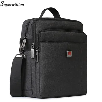 Soperwillton Men Shoulder Bag Handbag Casual Men's Bag USB charging Port Travel Bags Water-resistent Oxford Zipper Bag Male