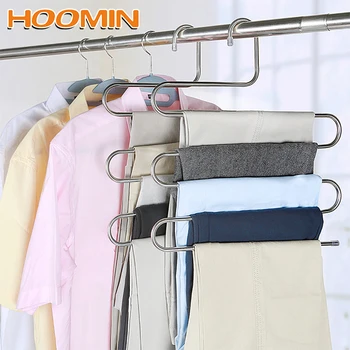 

HOOMIN Wardrobe Organizer S-type 5 Layers Multifunction Pants Closet Belt Holder Rack Stainless Steel Trousers Hanger