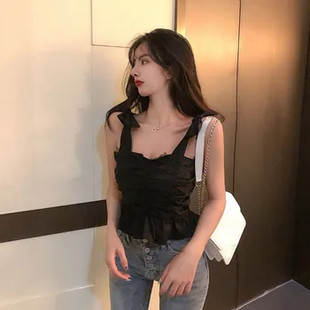 

Summer Short Bottom Vest With Bow Knot, Shoulder Strap, Fold, Sexy Suspender, Women's Wear Jacket, Ins Tide