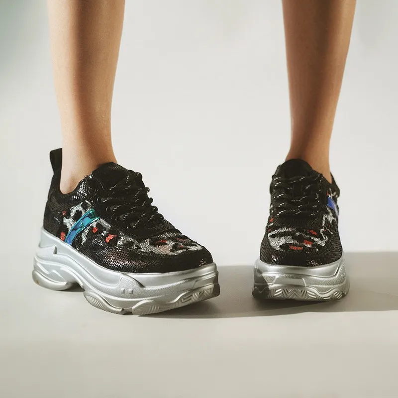 

2019 New Bling Sneakers Women Lace Up Mixed Color Genuine Cow Leather Ladies Leisure Shoes Women Autumn Sneakers 35 40