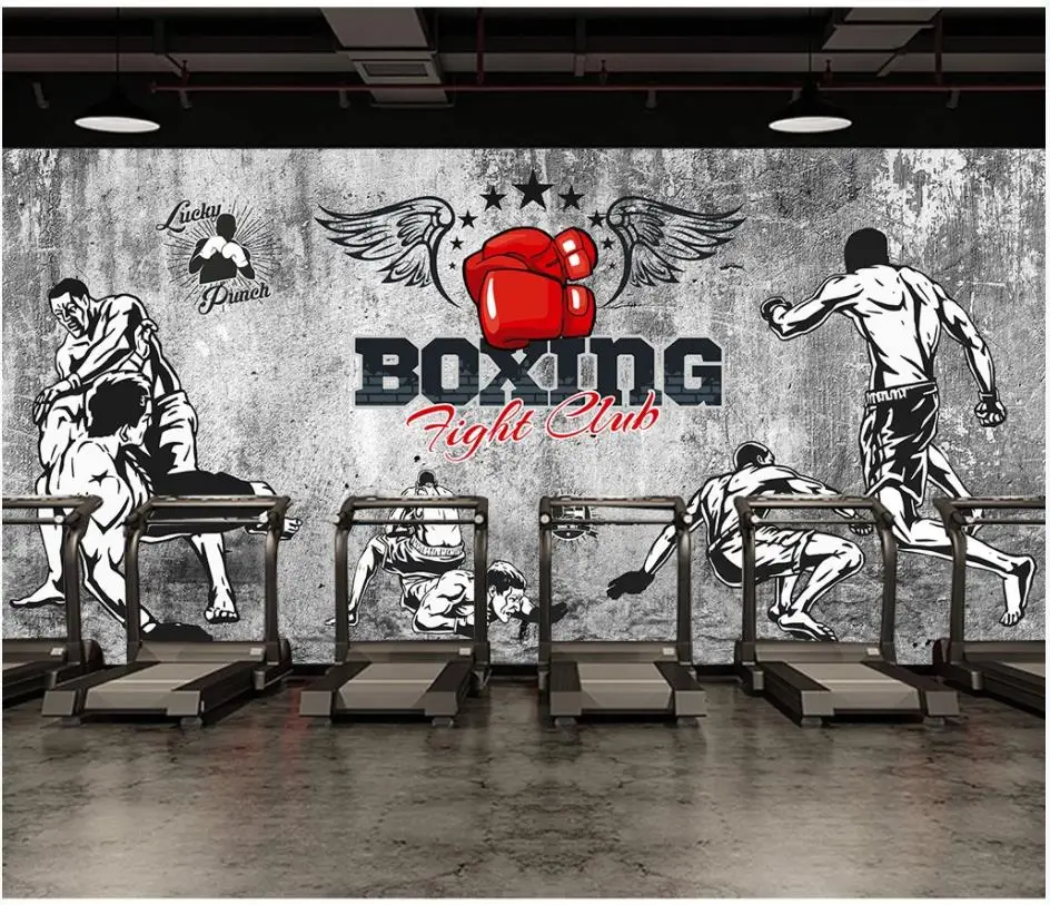 

Custom Gym murals wallpapers 3d mural wallpaper for walls 3 d Cement wall boxing fighting fighting gym tooling background wall