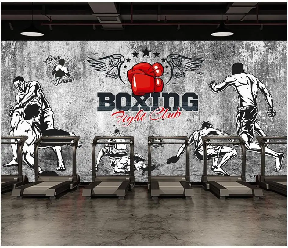 Custom Gym murals wallpapers 3d mural wallpaper for walls 3 d Cement wall boxing fighting gym tooling background | Обустройство дома
