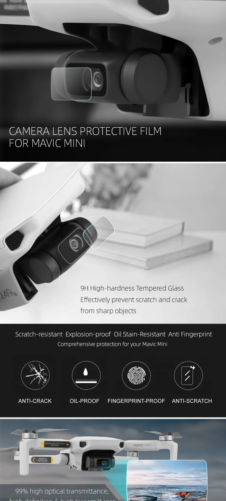 Защитная пленка для объектива камеры DJI Mavic Mini 9H защитная пленка из закаленного стекла с защитой от царапин для Mavic Mini АКСЕССУАРЫ
