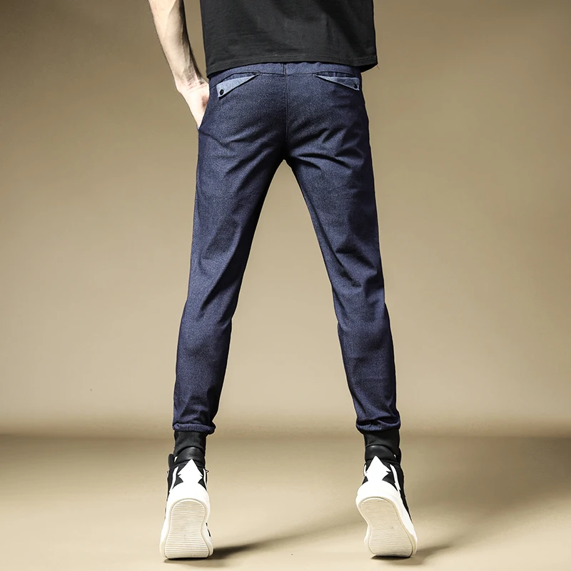 Новинка, мужские джинсовые штаны, летние, тонкие, свободные, Корейская версия, трендовые, хит, цветные, сшитые, на шнурке, Harlan beam, джинсы