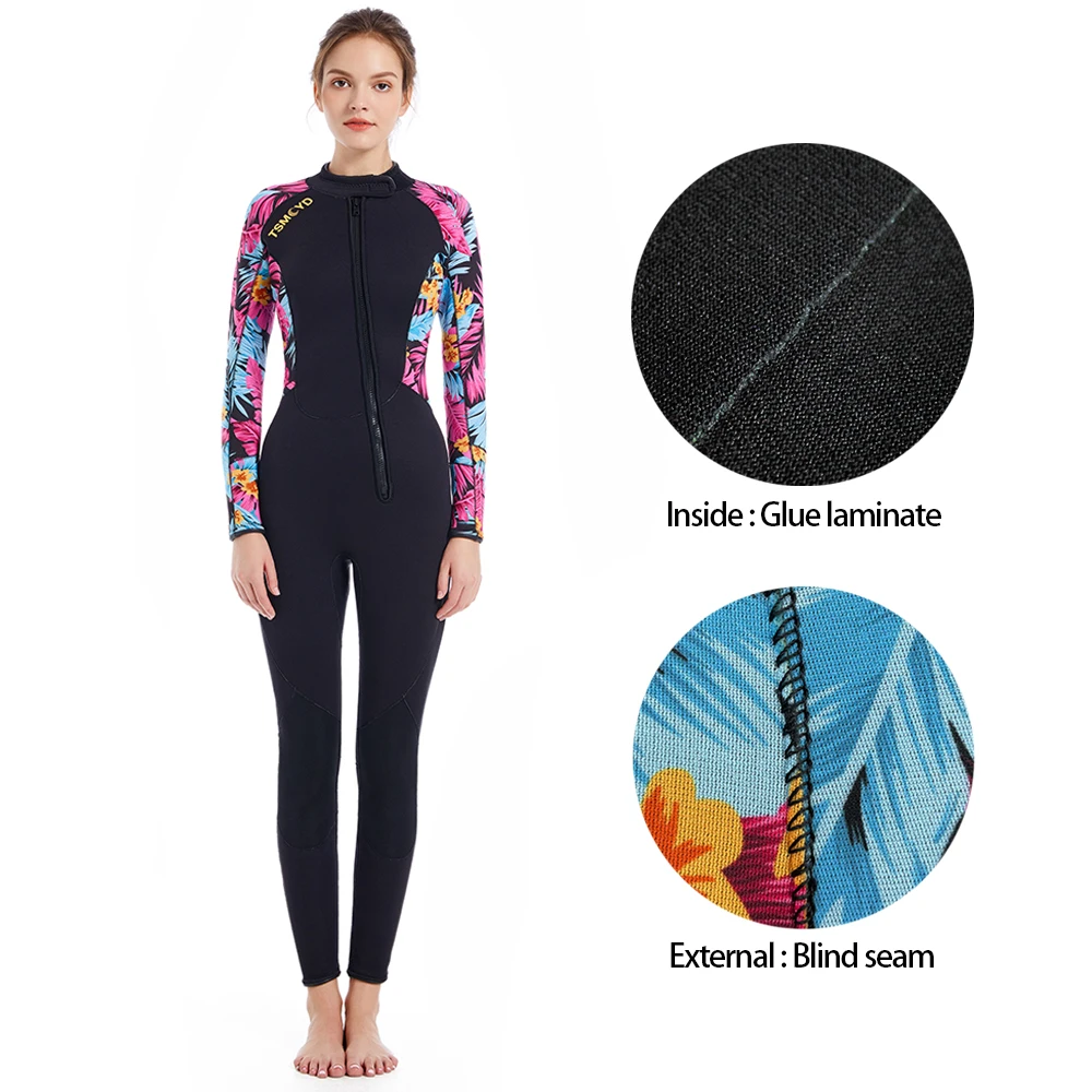 

NEW Rubber 3MM Womens Dive Surf Printing Wetsuit Full Neoprene Surfing Diving Snorkeling Long Sleeve Surfing Front Zipper Suit