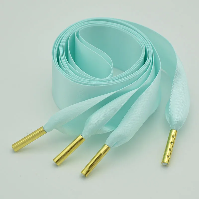 Light Blue Двухсторонняя шелковая текстура ленты шнурки 3,2 см широкая металлическая голова обуви теннисные туфли с Кружевами Женские повседневные спортивные уличные туфли струны - Цвет: Light Blue