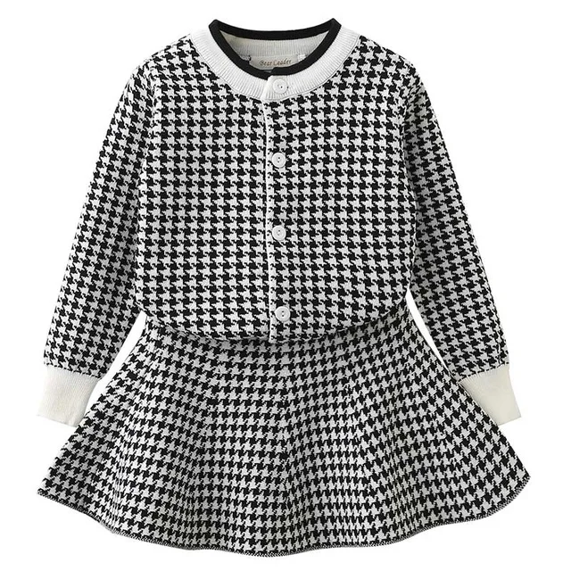 Bear leader/платье для девочек новое Брендовое платье принцессы свитер с рисунком+ платье трапециевидной формы платья для девочек милая детская одежда, 2 предмета - Цвет: black  az410