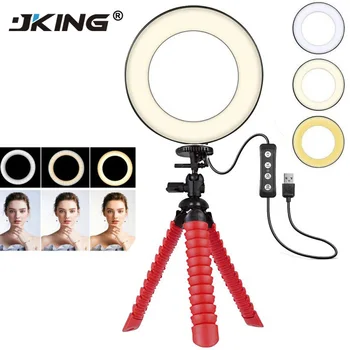 

Mini LED Ring Light 3 Color Modes & 10 Brightness Level Portable Video Light 16CM Annular Lamp for Youtube Photo Shooting Tripod