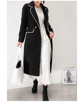 

Woolen Coat Wome Handmade Double-Sided Medium And Long Autumn And Winter Classic Suit Lapel Two Grain Of Buckle Slant Pocket