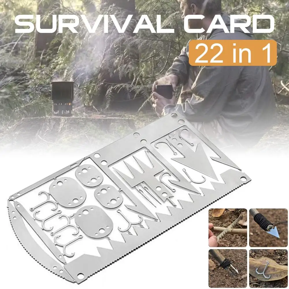 

22 in 1 Survival Card Arrow Multifunctional Pocket Knife Fishing Hook Fork Saw Multitool for Hunting Outdoor Camping Tool
