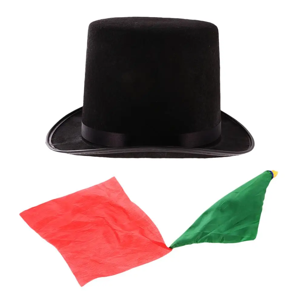 Hat with scarf Волшебник магический трюк Выполнение реквизит черный джаз шляпа+ изменение цвета шелковый шарф крупным планом Высокий Верх шляпа Топпер Дерби шляпа-цилиндр - Цвет: Hat with scarf