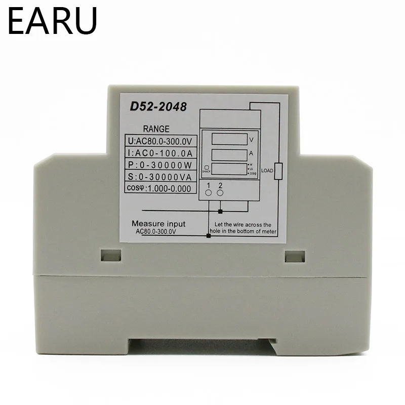 Din-рейка Многофункциональный измеритель AC80-300V AC200-450V 100A цифровой светодиодный Напряжение Ток активный коэффициент мощности счетчик энергии вольтметр