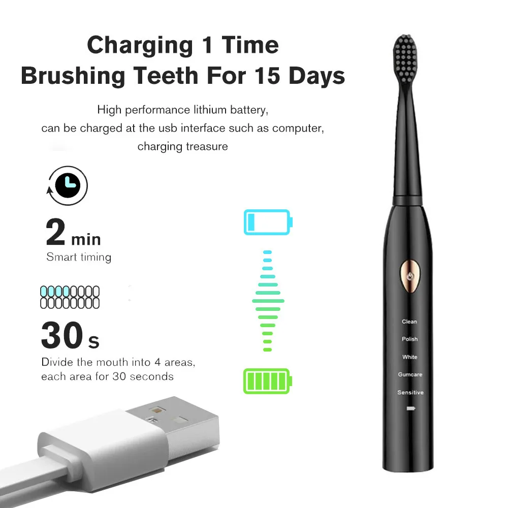 Electric Toothbrush for Men and Women Couple Houseehold Whitening IPX7 Waterproof Toothbrushes Ultrasonic Automatic Tooth Brush