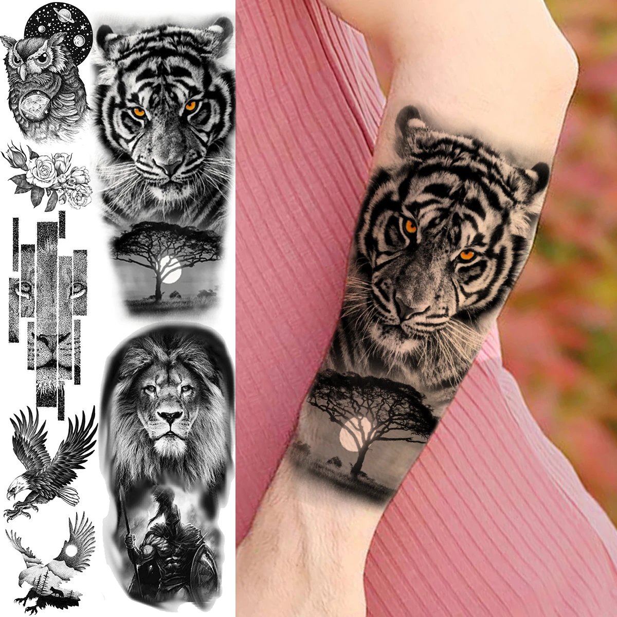 Tatouage Tigre Avant Bras Homme Tatouages Temporaires 3d Tigre Bois Lion Guerrier, Pour Femmes Adultes  Hommes Hibou Univers Fleur Aigle Faux Tatouage Avant-bras Lavable -  Tatouages Éphémères - AliExpress