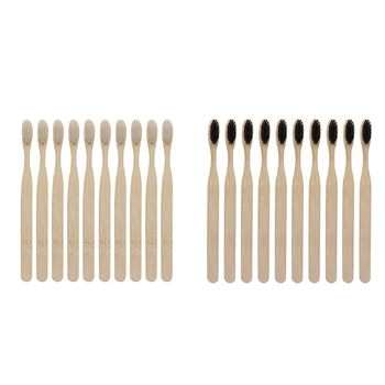 

20 Pcs Environmentally Wood Bamboo ToothBrush Bamboo Fibre Wooden Handle Tooth Brush Whitening, 10 Pcs Transparent & 10 Pcs Blac