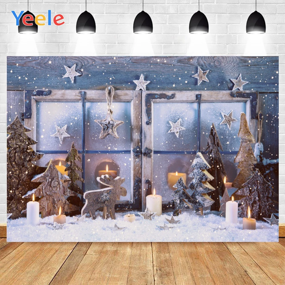 

Yeele Gifts Elks Near The Window Background Photophone Christmas Stars Candles Photography Backdrops for Decor Customized Size