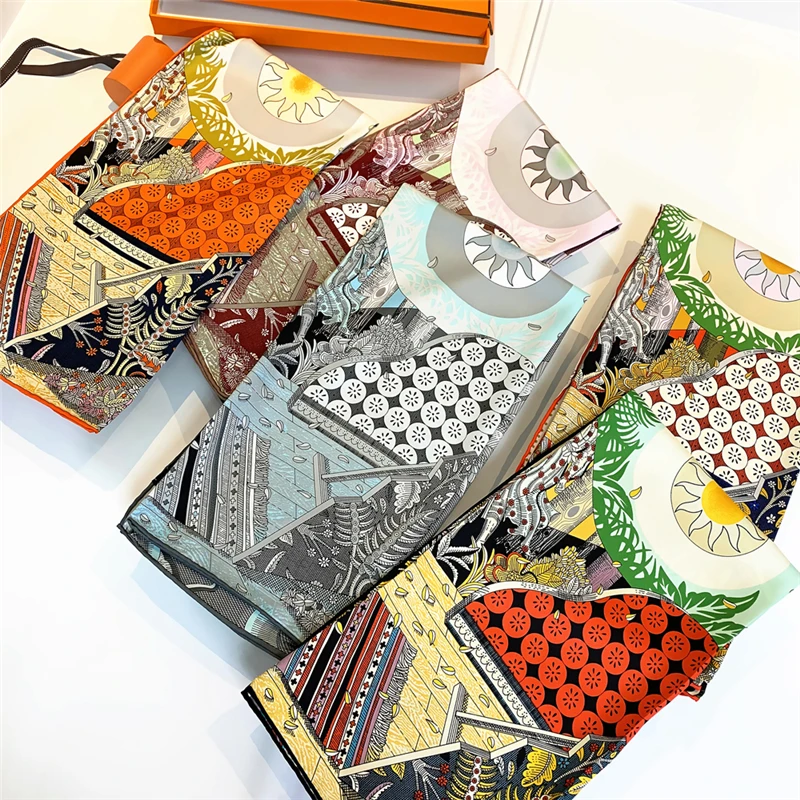 

Женский саржевый квадратный шарф от солнца, роскошный брендовый саржевый шелковый шарф, женский платок, шарфы для женщин, модная шаль