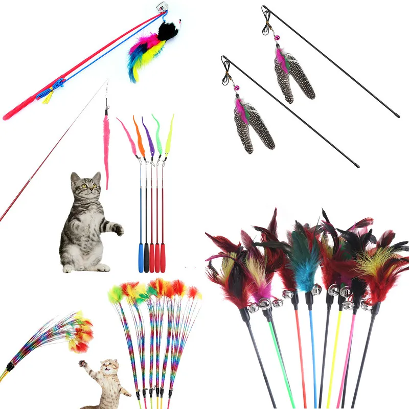 

1Pc Cat Interactive Toy Stick Feather Wand With Small Bell Mouse Cage Toys Plastic Artificial Colorful Cat Teaser Toy Supplies