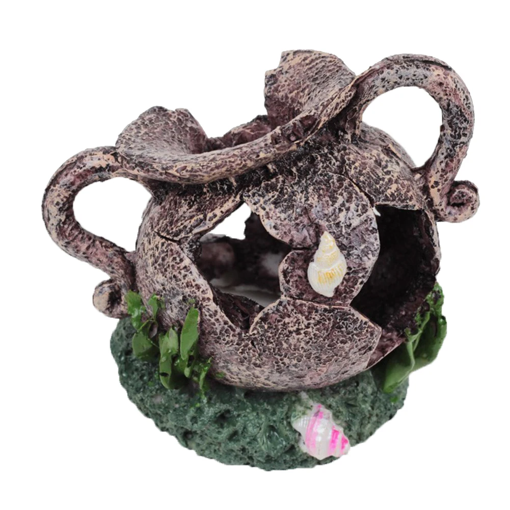 

VOOYE Aquarium Resin Broken Cave Jar Vase Rock Fish Tank Aquarium Ornament Landscape Décor for Fish Shrimp Hippie Shelter