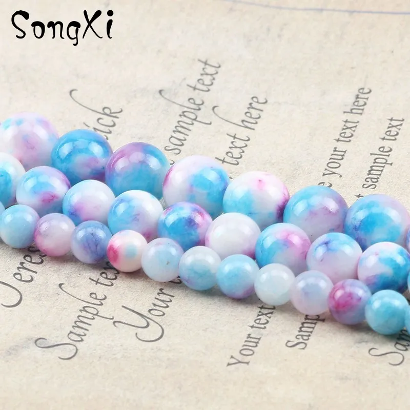 Colorful Blue White Red Jades Stone Round Loose Beads for Jewelry Making Diy Bracelet Necklace Jewellery 6/8/10/12mm 15 Inches | Украшения