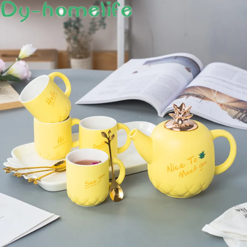

Korean Cute Multicolor Pineapple Ceramic Coffee Tea Set Household Black Tea Set European Style Coffee Cup Water Set